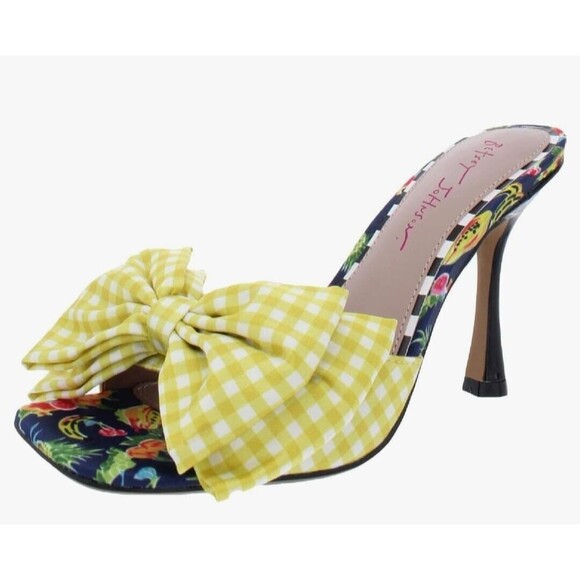 Betsey Johnson NEW Skyee Heeled Bow Slide Sandals Sz.7.5 M - Picture 1 of 9